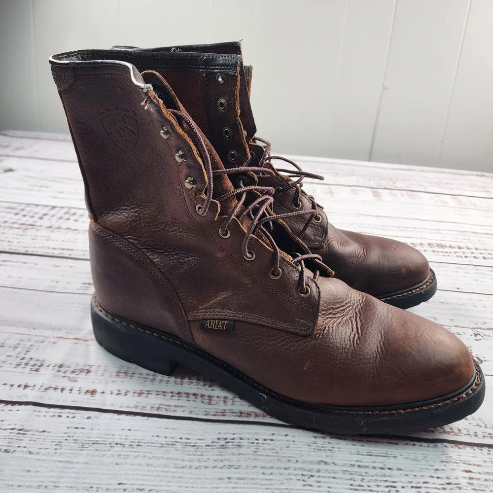 Ariat Cascade 8 Work Boots Men's 13 EE Wide Brown Leather Lace Up ATS